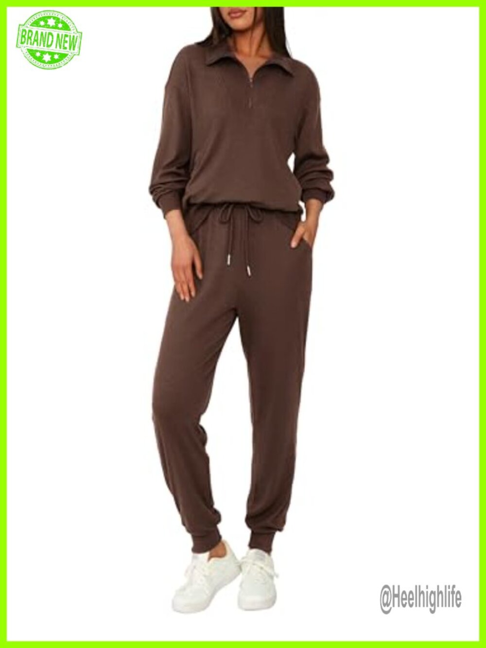 Women's 2 Piece Ribbed Knit Half Zip Sweatshirt Sweatpants Lounge Set